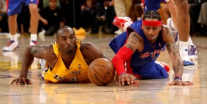 lakerspistons Kobe Bryant and the Lakers fell for the first time this season to Allen Iverson and the Detroit Pistons (GETTY IMAGES)