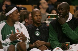 pierce_allen_garnett Paul Pierce, Ray Allen and Kevin Garnett might be shouldering too much of the burden on offense and defense for the Boston Celtics (THE BOSTON GLOBE)