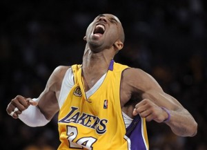 Nuggets Lakers Basketball Kobe Bryant screams after sinking a 3-pointer during a playoff game against Denver last year. (ASSOCIATED PRESS)