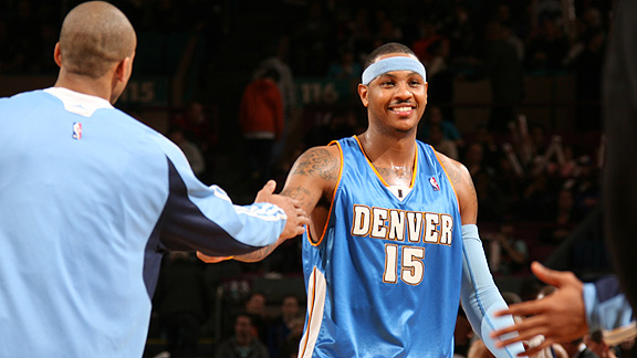 All-Star forward Carmelo Anthony is still a member of the Denver Nuggets.